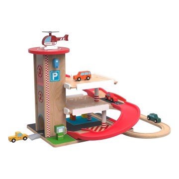 2Kids Toys - Dřevěná garáž s vláčkodráhou