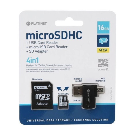 4in1 MicroSDHC 16GB + SD adaptér + MicroSD čtečka + OTG adaptér