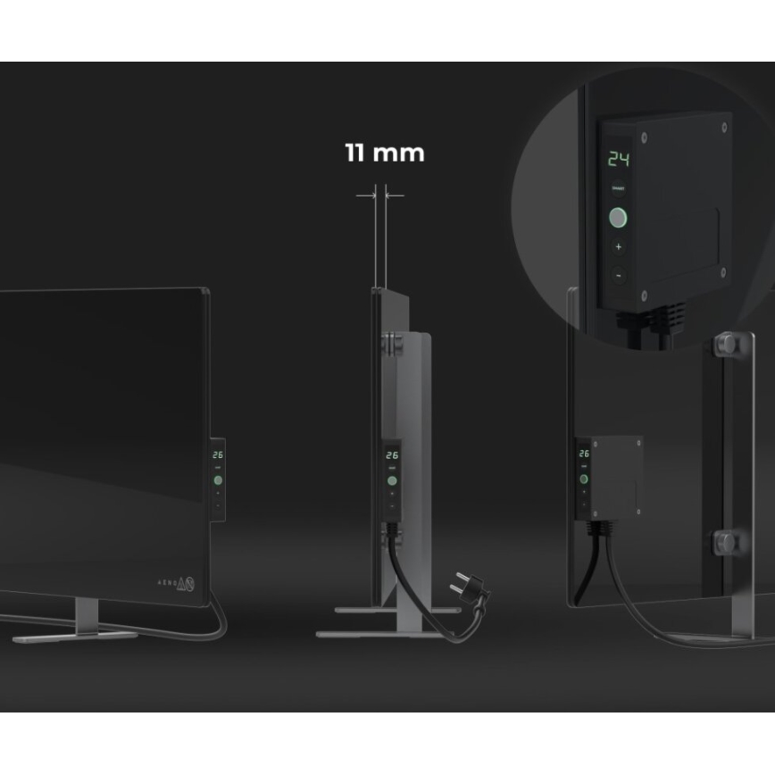 AENO - Chytrý elektrický infrapanel s LED displejem 700W časovač/termostat IP44 Wi-fi černá