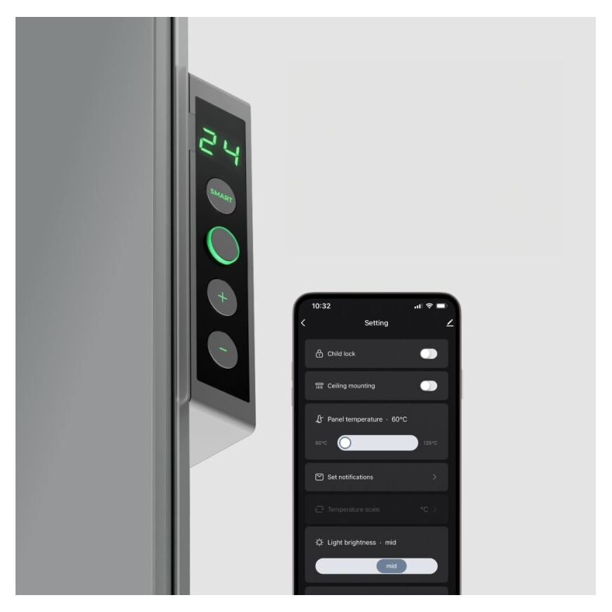 AENO - Chytrý elektrický infrapanel s LED displejem 700W časovač/termostat IP44 Wi-fi šedá