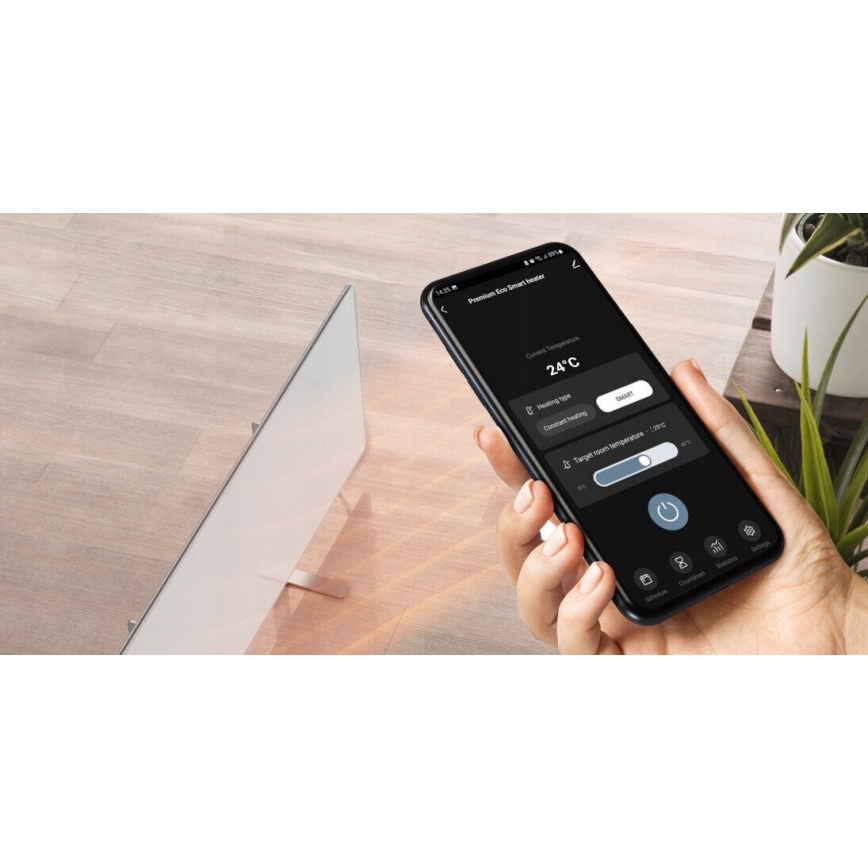 AENO - Chytrý elektrický infrapanel s LED displejem 700W časovač/termostat IP44 Wi-fi bílá