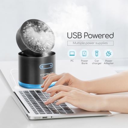 Aigostar - RGB Bezdrátový mini stolní ventilátor s mlhovým efektem MIST 10W/5V černá