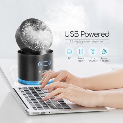 Aigostar - RGB Bezdrátový mini stolní ventilátor s mlhovým efektem MIST 10W/5V černá