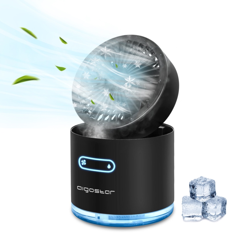 Aigostar - RGB Bezdrátový mini stolní ventilátor s mlhovým efektem MIST 10W/5V černá