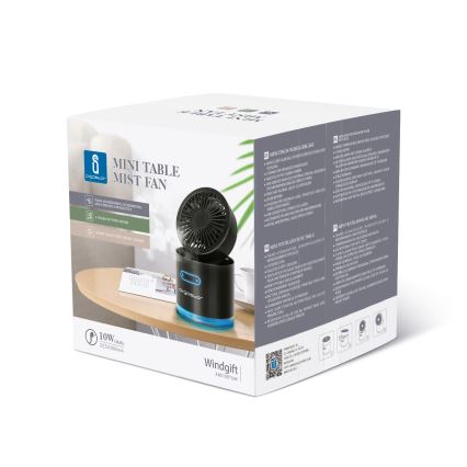 Aigostar - RGB Bezdrátový mini stolní ventilátor s mlhovým efektem MIST 10W/5V černá