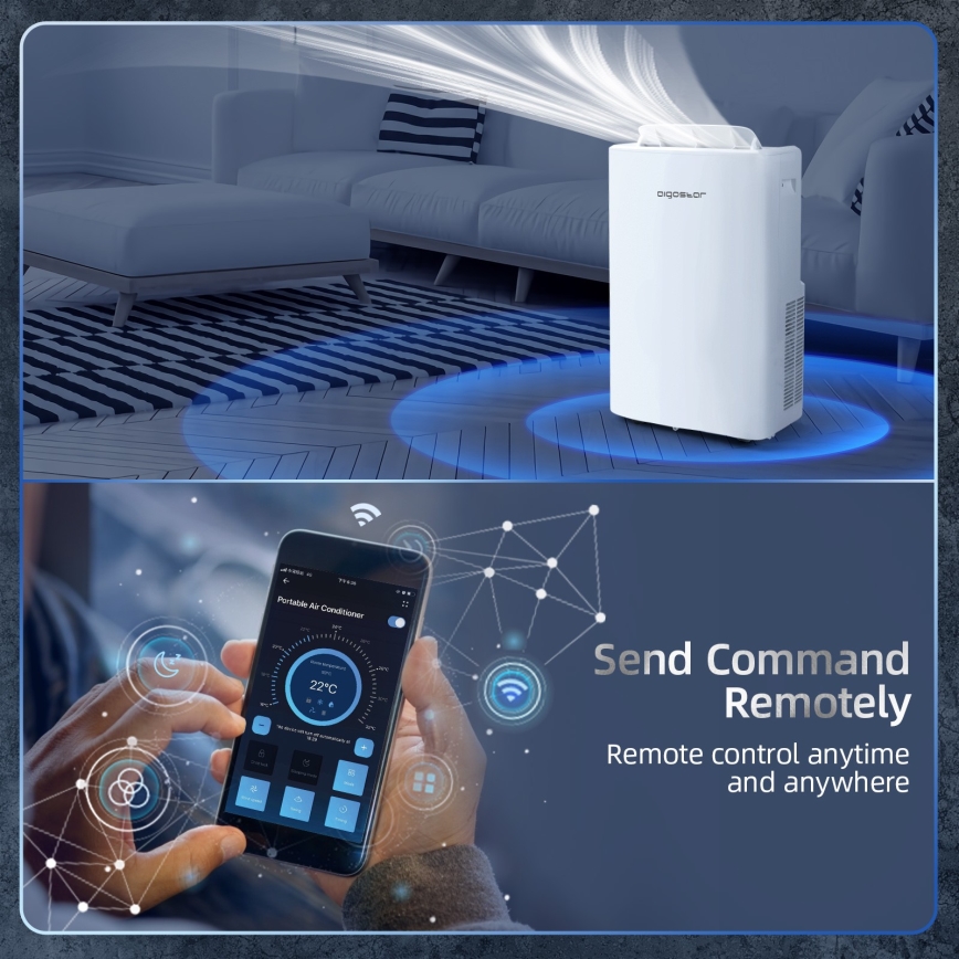 Aigostar - Chytrá mobilní klimatizace 1337W/230V 12000 BTU Wi-Fi bílá + dálkové ovládání