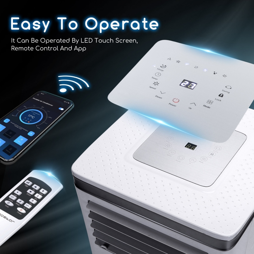 Aigostar - Chytrá mobilní klimatizace 3v1 1003W/230V 9000 BTU Wi-Fi bílá + dálkové ovládání