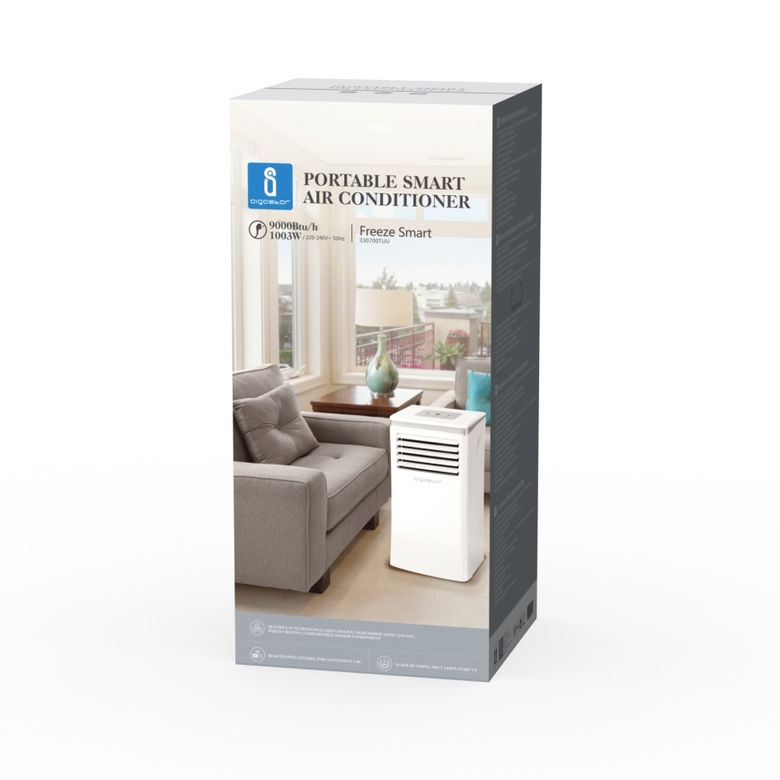Aigostar - Chytrá mobilní klimatizace 3v1 1003W/230V 9000 BTU Wi-Fi bílá + dálkové ovládání