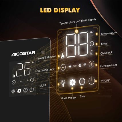 Aigostar - Chytrý elektrický přímotop/konvektor 1000/2000W Wi-Fi