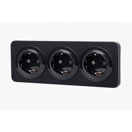 Aigostar - Domovní zásuvka s rámečkem 3Z SCHUKO 250V/16A černá