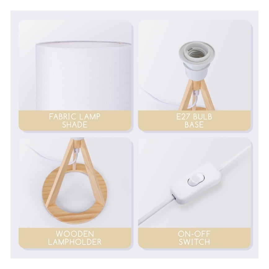 Aigostar - Dřevěná stolní lampa 1xE27/60W/230V borovice