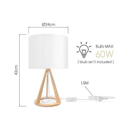 Aigostar - Dřevěná stolní lampa 1xE27/60W/230V borovice
