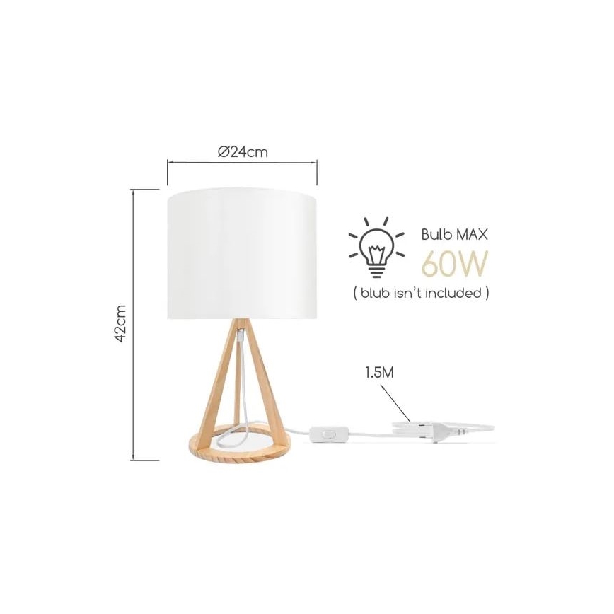 Aigostar - Dřevěná stolní lampa 1xE27/60W/230V borovice