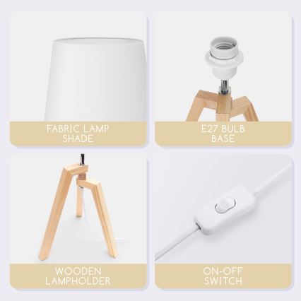 Aigostar - Dřevěná stolní lampa 1xE27/60W/230V borovice