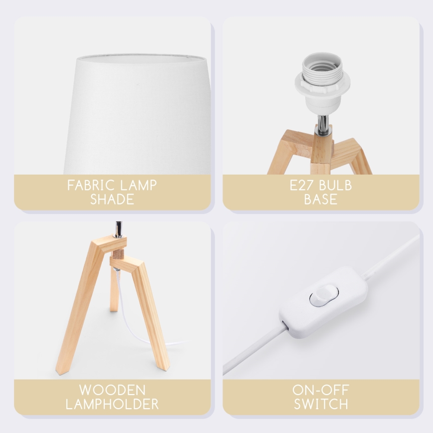 Aigostar - Dřevěná stolní lampa 1xE27/60W/230V borovice