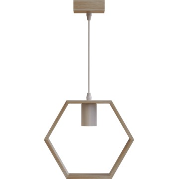 Aigostar - Dřevěný lustr na lanku 1xE27/60W/230V béžová