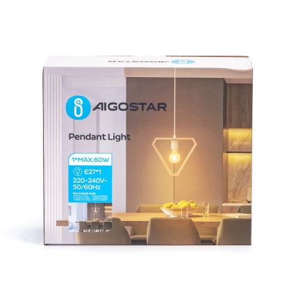 Aigostar - Dřevěný lustr na lanku 1xE27/60W/230V borovice