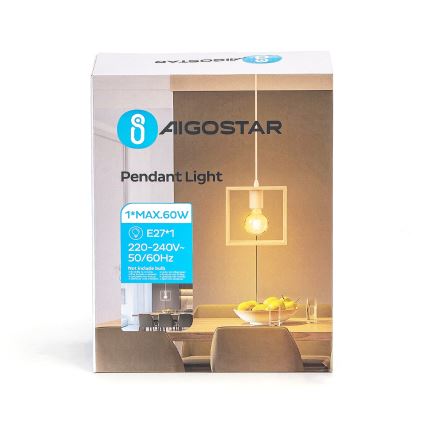 Aigostar - Dřevěný lustr na lanku 1xE27/60W/230V borovice