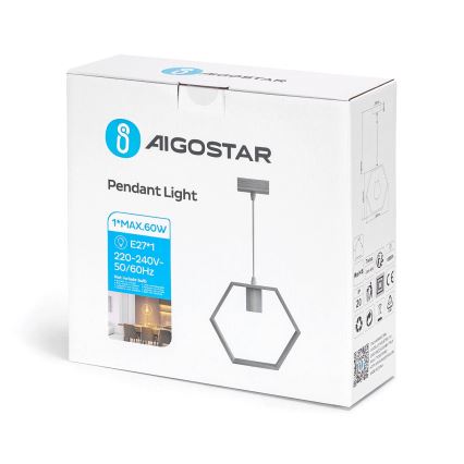 Aigostar - Dřevěný lustr na lanku 1xE27/60W/230V borovice