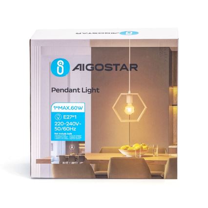 Aigostar - Dřevěný lustr na lanku 1xE27/60W/230V borovice