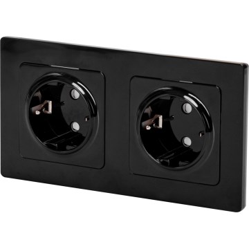 Aigostar - Dvojitá zásuvka domovní s rámečkem SCHUKO 230V/16A černá