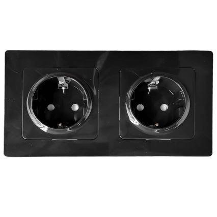 Aigostar - Dvojitá zásuvka domovní s rámečkem SCHUKO 230V/16A černá