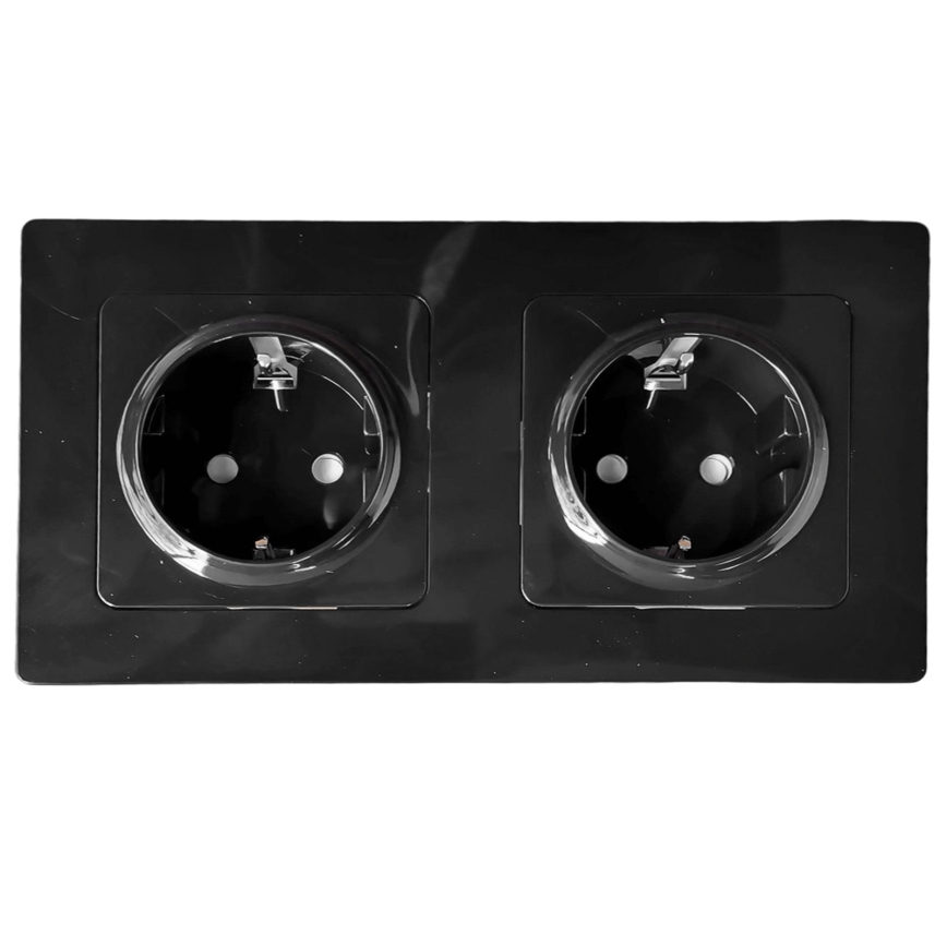 Aigostar - Dvojitá zásuvka domovní s rámečkem SCHUKO 230V/16A černá