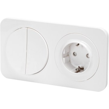 Aigostar - Dvojitý vypínač č. 5 a zásuvka SCHUKO 230V s rámečkem bílá