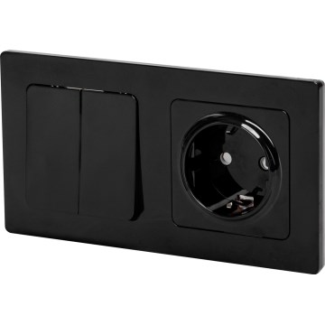 Aigostar - Dvojitý vypínač č. 5 a zásuvka SCHUKO 230V s rámečkem černá