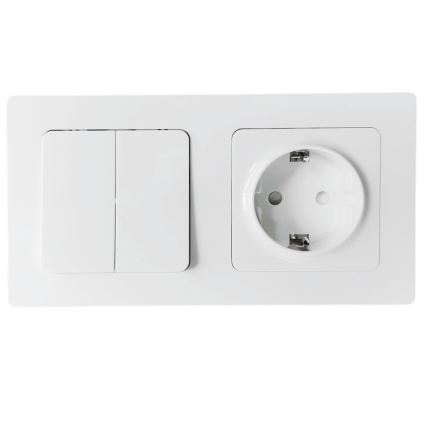 Aigostar - Dvojitý vypínač č. 6 + 6 a zásuvka SCHUKO 250V s rámečkem bílá