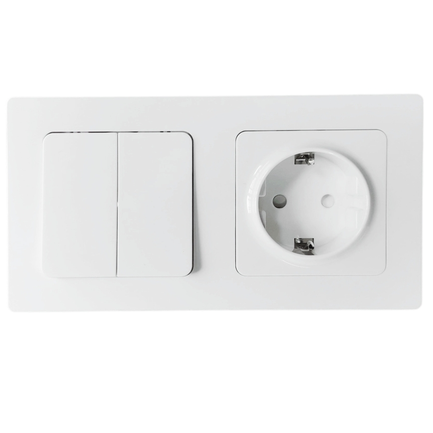 Aigostar - Dvojitý vypínač č. 6 + 6 a zásuvka SCHUKO 250V s rámečkem bílá