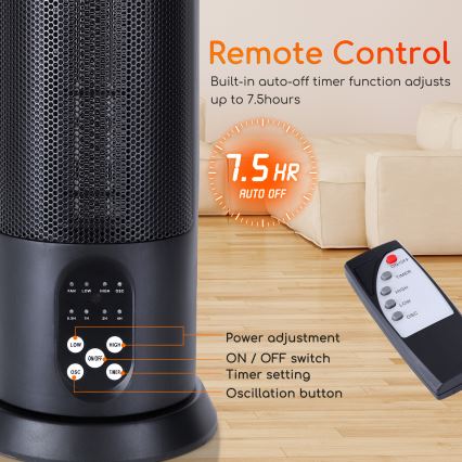 Aigostar - Elektrický ohřívač 1500W/230V + dálkové ovládání