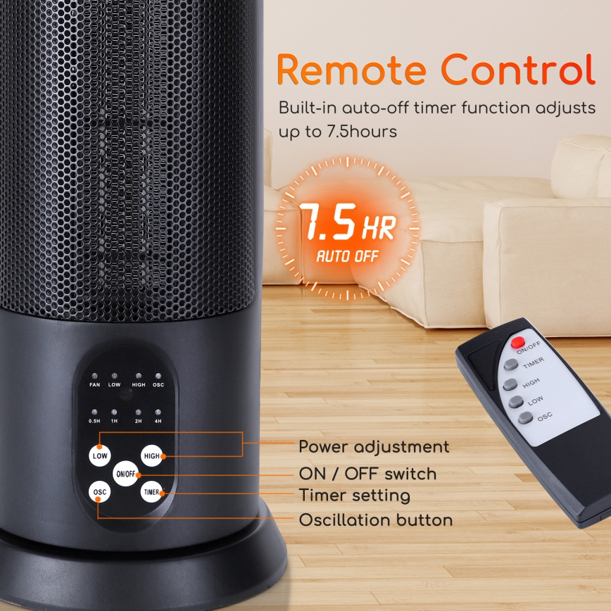 Aigostar - Elektrický ohřívač 1500W/230V + dálkové ovládání