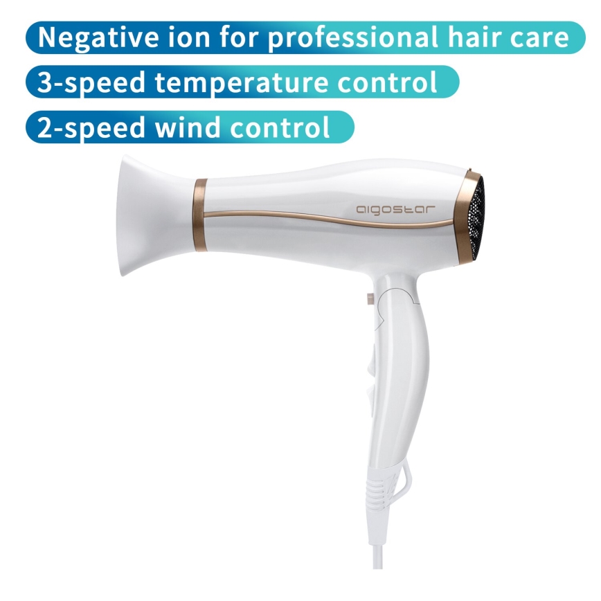 Aigostar - Fén s ionizátorem 2200W/230V bílá