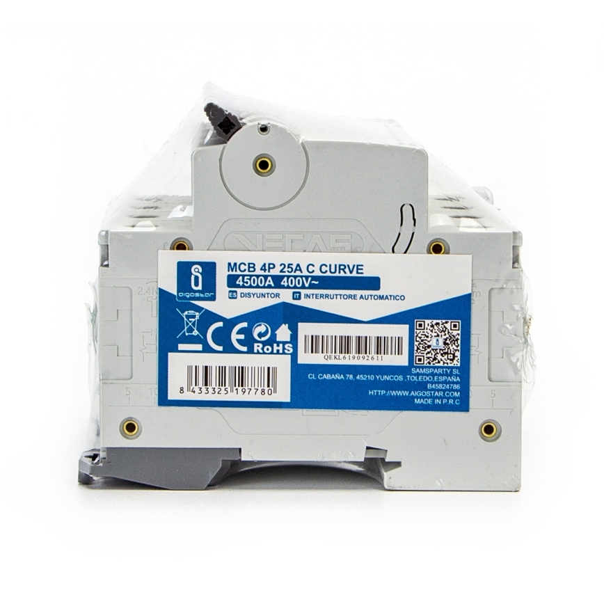Aigostar - Jistič 4-fázový 4P-25A-C 400V