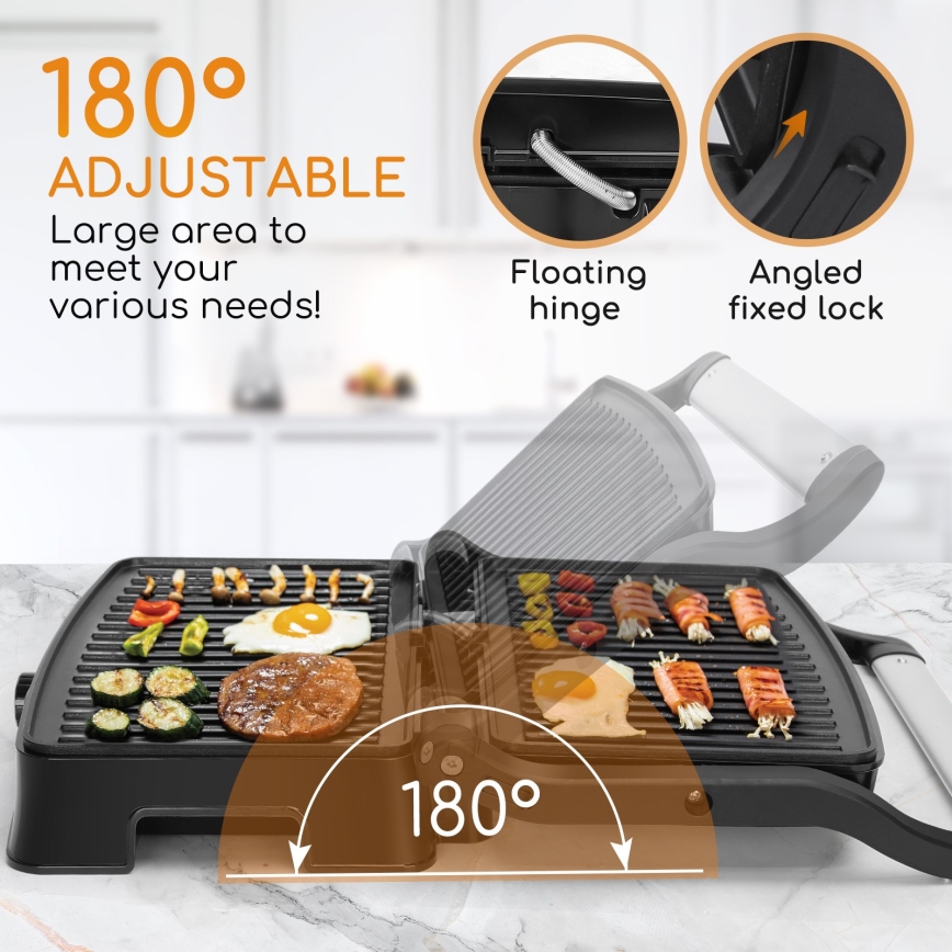 Aigostar - Kontaktní gril 1500W/230V matný chrom/černá