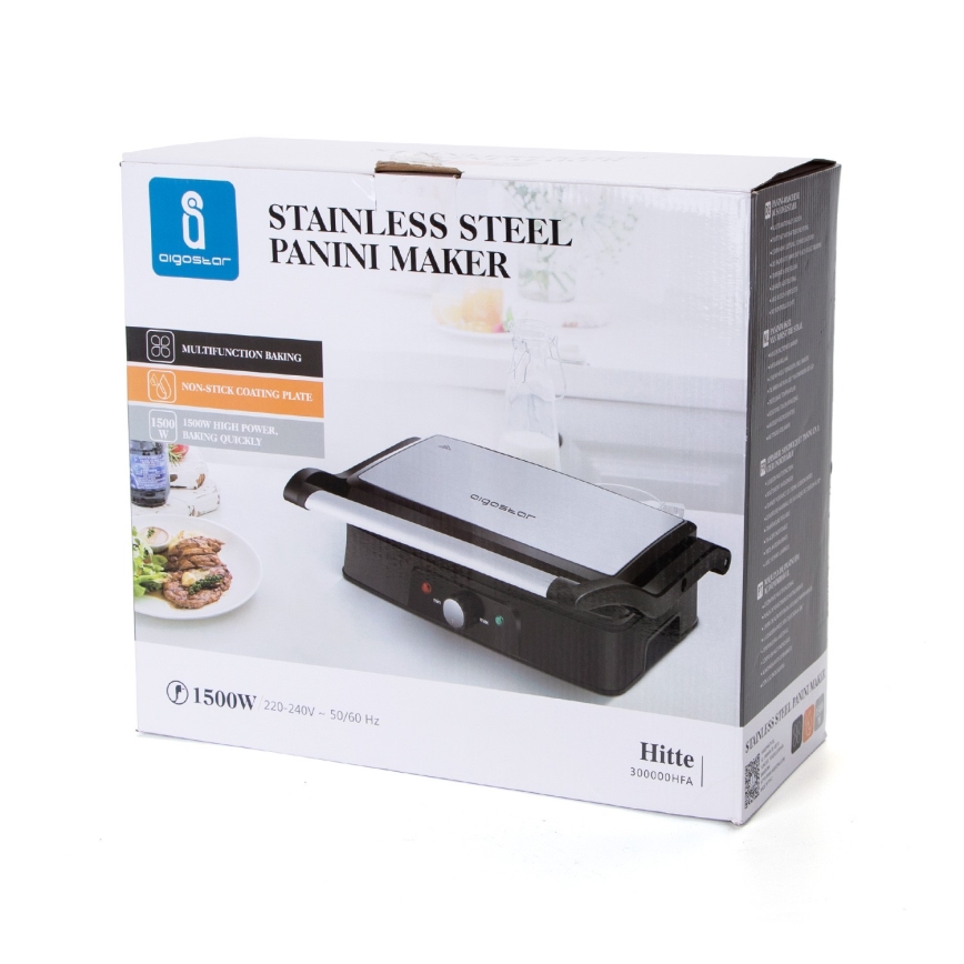 Aigostar - Kontaktní gril 1500W/230V matný chrom/černá