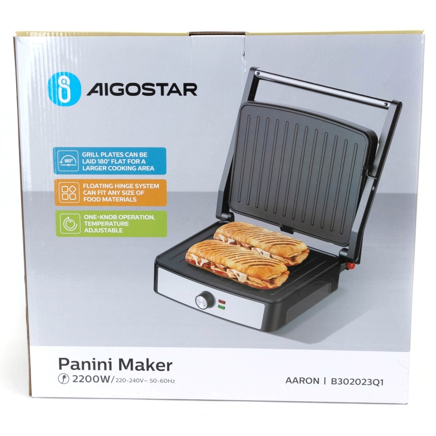 Aigostar - Kontaktní gril 2200W/230V černá/nerez