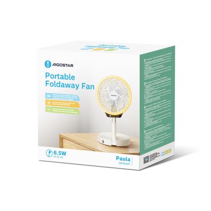 Aigostar - LED Bezdrátový skládací ventilátor s USB portem 6,5W/5V 8000 mAh