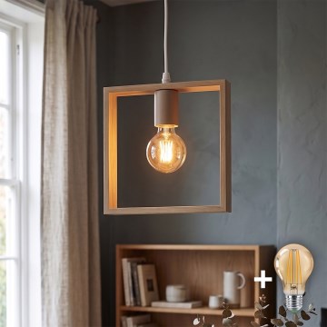 Aigostar - LED Dřevěný lustr na lanku 1xE27/9W/230V 2200K borovice