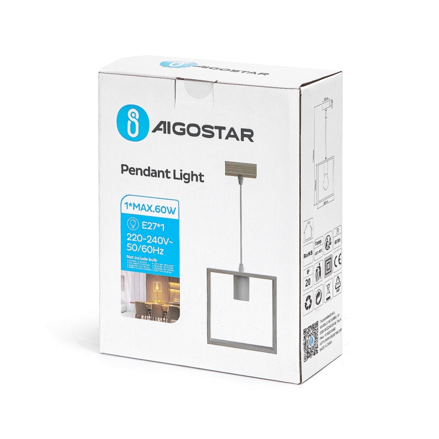 Aigostar - LED Dřevěný lustr na lanku 1xE27/9W/230V 2200K borovice