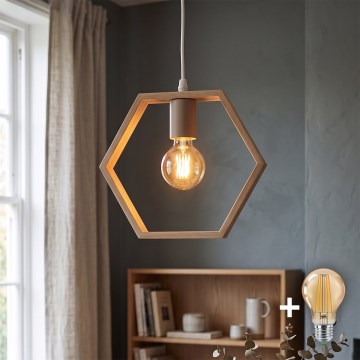 Aigostar - LED Dřevěný lustr na lanku 1xE27/9W/230V 2200K borovice