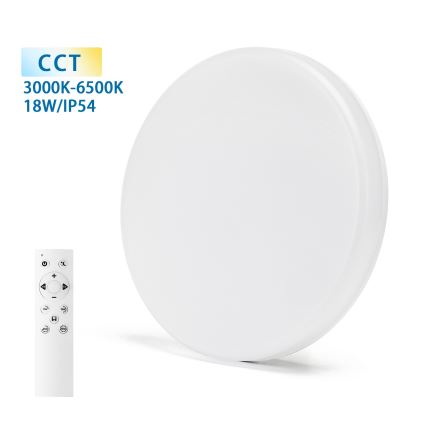 Aigostar - LED Stmívatelné koupelnové stropní svítidlo LED/18W/230V 3000-6000K IP54 + dálkové ovládání