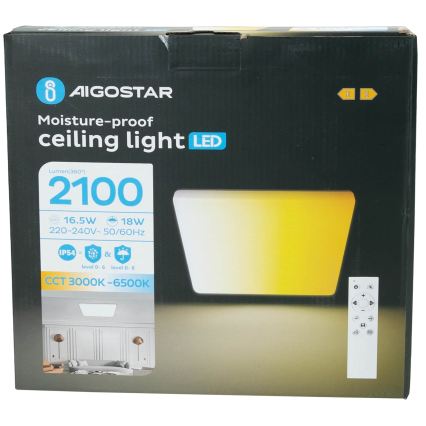 Aigostar - LED Stmívatelné koupelnové stropní svítidlo LED/18W/230V 3000K-6500K IP54 + dálkové ovládání