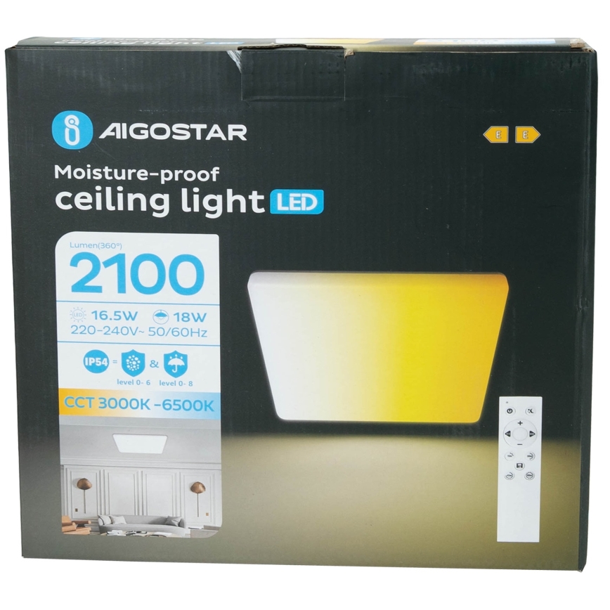 Aigostar - LED Stmívatelné koupelnové stropní svítidlo LED/18W/230V 3000K-6500K IP54 + dálkové ovládání