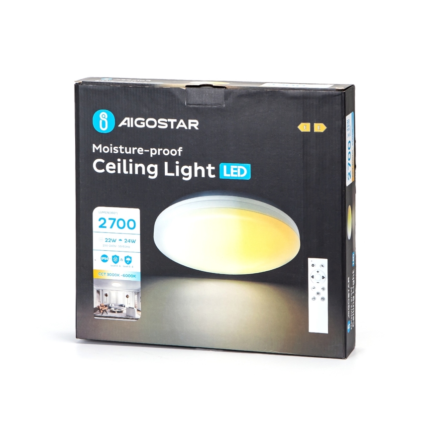 Aigostar - LED Stmívatelné koupelnové stropní svítidlo LED/24W/230V 3000K-6500K IP54 pr. 33 cm + dálkové ovládání