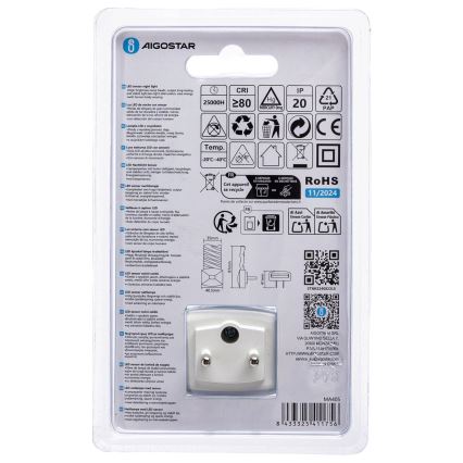 Aigostar - LED Noční světlo se senzorem soumraku LED/0,2W/230V 6500K