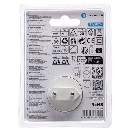 Aigostar - LED Noční světlo se senzorem soumraku LED/0,5W/230V 3000K