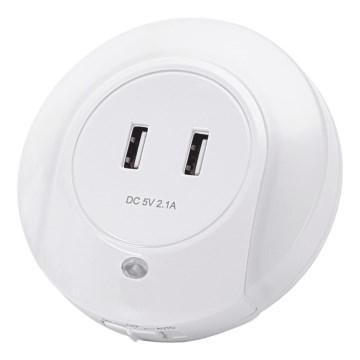 Aigostar - LED Noční svítidlo se senzorem soumraku do zásuvky s USB LED/0,4W/230V