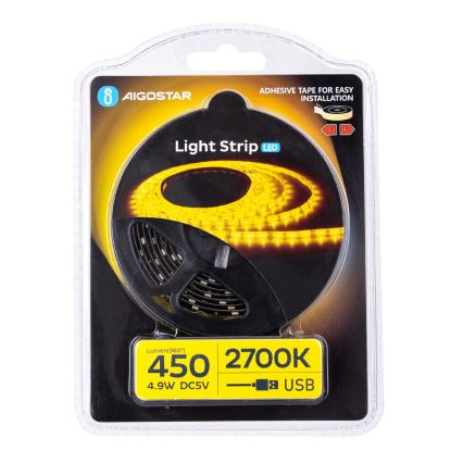 Aigostar - LED Pásek 2m LED/4,9W/5V 2700K IP65 černá